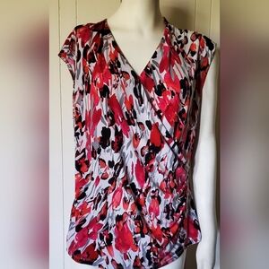 Kasper Red and Black Abstract Blouse